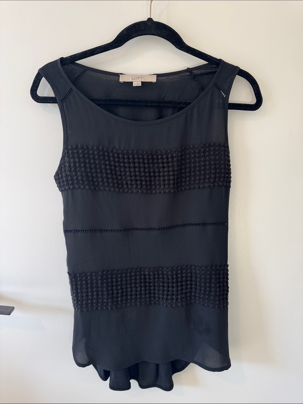LOFT Black Textured Mixed Media Tank Shell Top